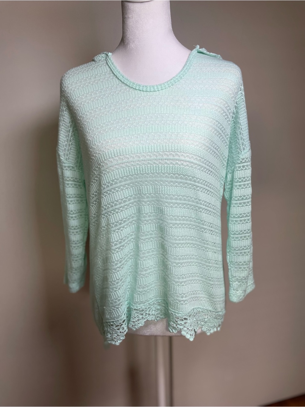 Light Mint Crochet-Knit Women's Sweater